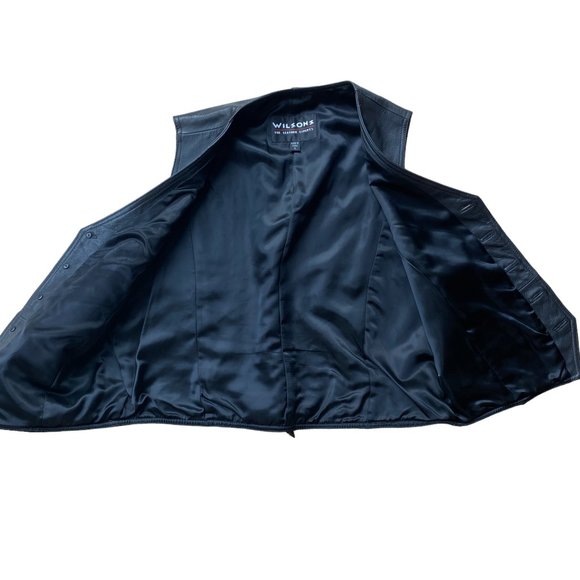 Vintage Wilsons Black All Leather 90s Y2K Moto Biker Rodeo Western Vest-XL - Picture 7 of 14